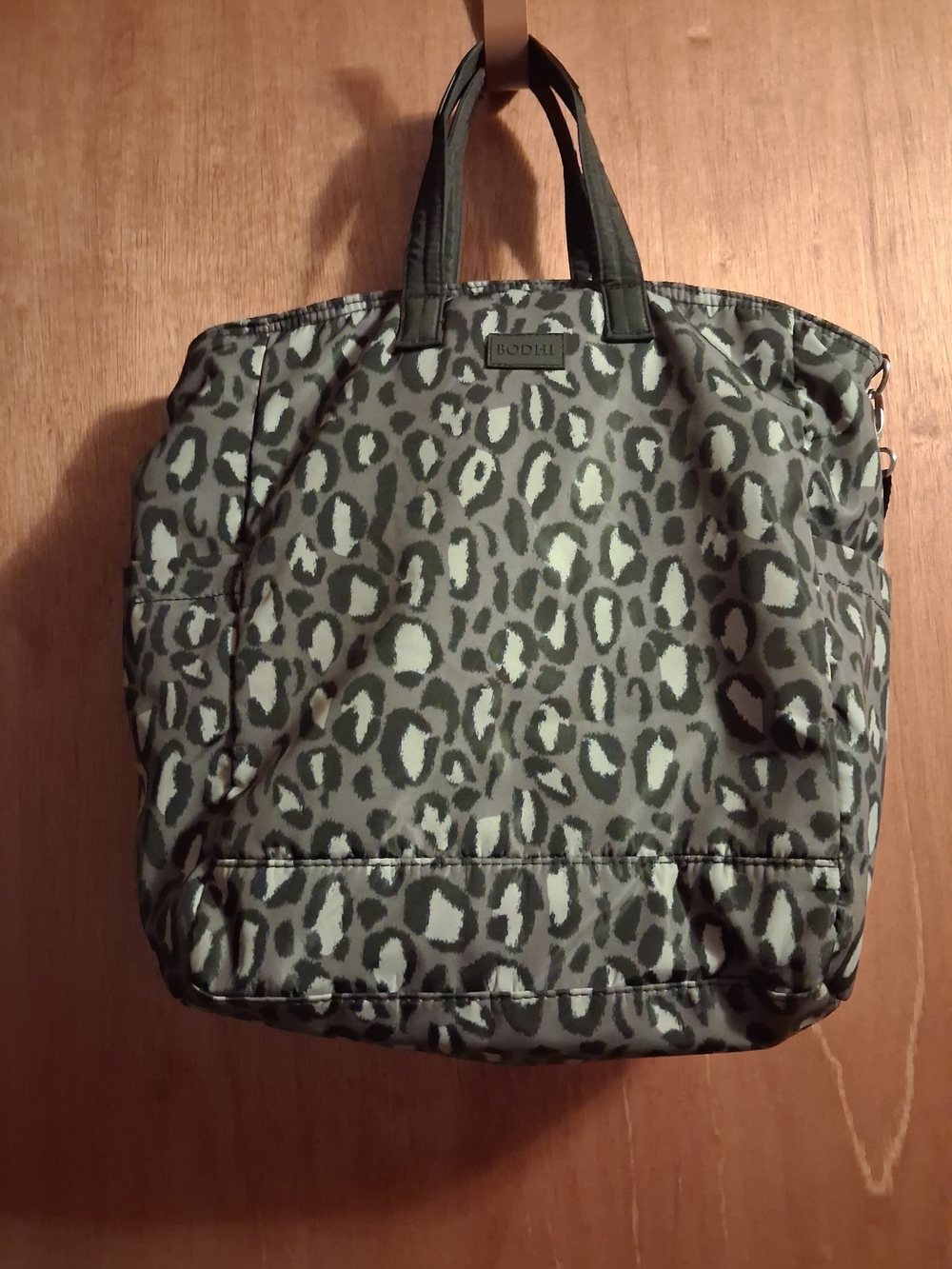 BODHI Grey And Black Leopard-Print Baby Tote